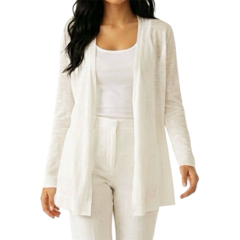 Loft Women's Open Front Slub Sweater Cardigan Long Sleeve Ivory Size XL